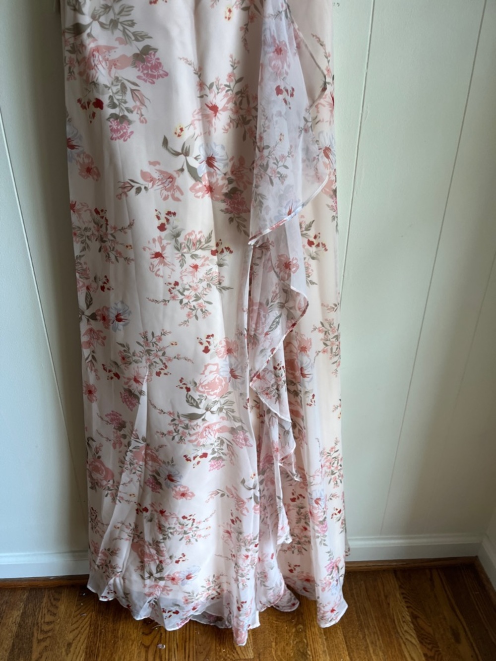 Amazon Pink Floral Ruffle V-Neck Maxi Wrap Wedding Mother Dress Sz Med - Picture 7 of 11